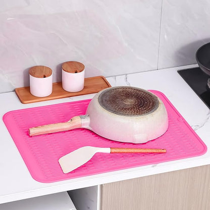 MicoYang Silicone Dish Drying Mat for Multiple Usage,Easy clean,Eco-friendly,Heat-resistant Silicone Mat for Kitchen Counter or Sink,Refrigerator or Drawer Liner Rose 2XL 24 inches x 18 inches