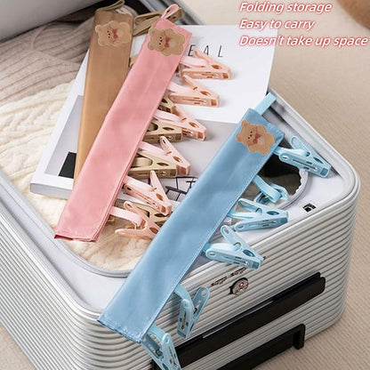 Travel Portable Hangers Clips Foldable for Suitcase Drying Rack Sock Clothesline Hotel Laundry Bathroom Shower Towel Hanger with 6 Clips (Gray,Pink,Blue)