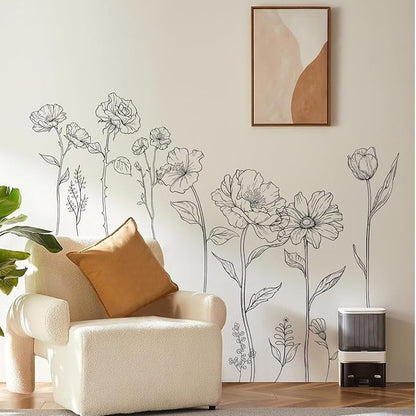 3 Sheets Wall Stickers DIY Boho Flower Wall Decal Removable Waterproof Wall Art Decor for Bedroom Living Room Offices Home Decoration (Black Flower)