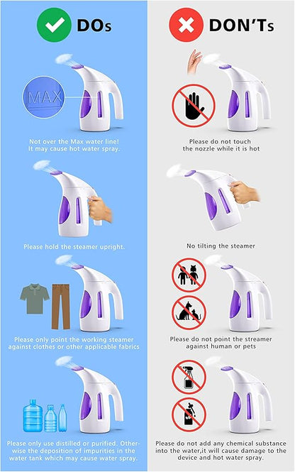 HiLIFE Steamer for Clothes, Portable Handheld Design, 240ml Big Capacity, 700W, Strong Penetrating Steam, Removes Wrinkle, for Home, Office(ONLY FOR 120V) (Purple)