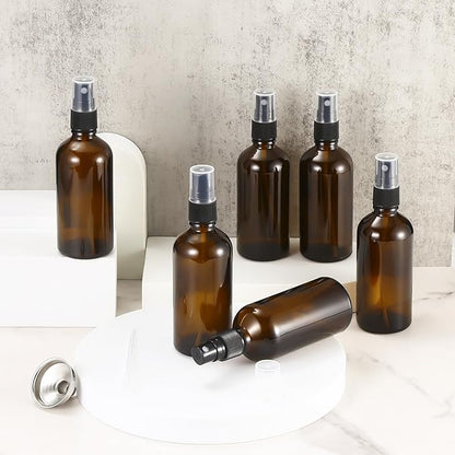 3.4oz Amber Glass Spray Bottles,Empty Fine Mist Refillable Travel Spray Bottle for Cleaning,Perfume,Aromatherapy,Cosmetic Sprays,Hair,Essential Oils with Fine Mist Dispenser（3 Pack）