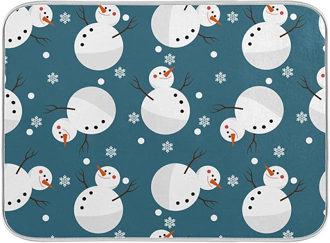 Super Absorbent Dish Drying Mat, Microfiber 23 Fast-Drying Dish Mat, 16" x 18", Kitchen Dish Drying Pad, Snowman Snowflake Cute Christmas Holidays…