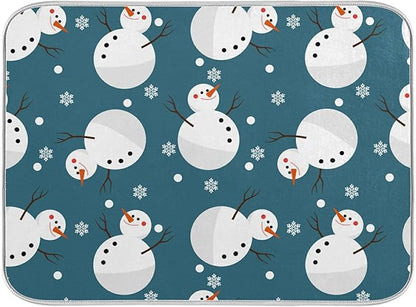 Super Absorbent Dish Drying Mat, Microfiber 23 Fast-Drying Dish Mat, 16" x 18", Kitchen Dish Drying Pad, Snowman Snowflake Cute Christmas Holidays…