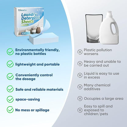 Diesetsr Laundry Detergent Sheets 150 Counts Travel Laundry Sheet ECO-friendly, 300 Small Loads Plastic-Free Clothes Washing Soap- Laundry Sheet Fresh Linen