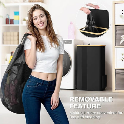 BlissTotes Laundry Basket with Lid, 100L Clothes Laundry Hamper with Handles and Removable Laundry Bag, Breathable Design Hamper with Lid for Bedroom, Bathroom, Dorm, Laundry Room - Black