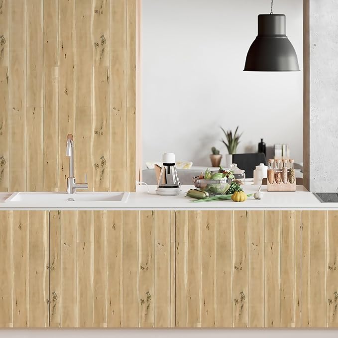 Yun-aeon Peel & Stick Wallpaper - 17.7" x 160" Wood Grain Contact Paper for Cabinet & Wall - Shiplap Design - Self-Adhesive & Removable