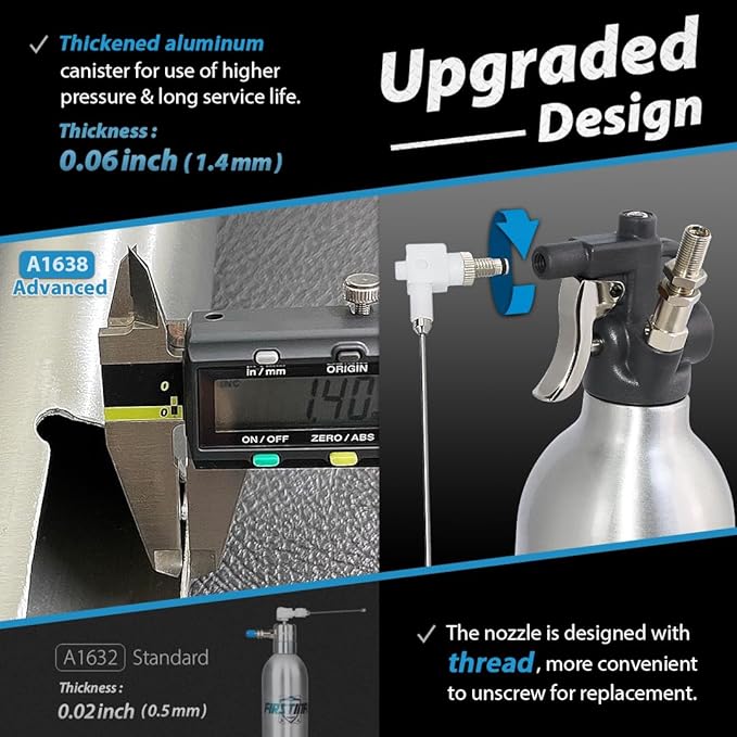 FIRSTINFO A1638 (3rd Gen) Patented Lightweight Max. Pressure 140psi / 620ml Thickened Aluminum Canister Refillable Aerosol Spray Can | Compressed Air Sprayer | Wide Mist Spray