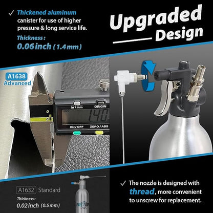 FIRSTINFO A1638 (3rd Gen) Patented Lightweight Max. Pressure 140psi / 620ml Thickened Aluminum Canister Refillable Aerosol Spray Can | Compressed Air Sprayer | Wide Mist Spray