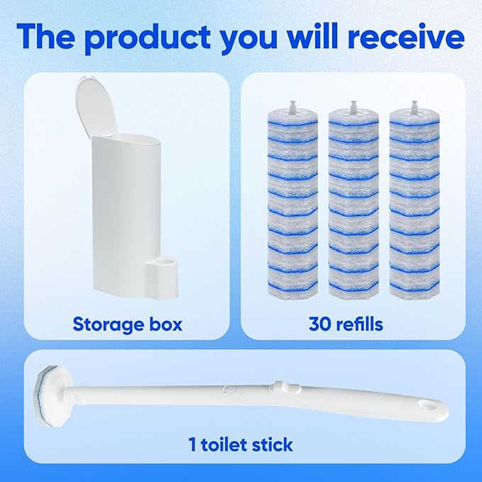 Disposable Toilet Brush and Holder Set, with 30 PCS Toilet Wand refills for Clorox.