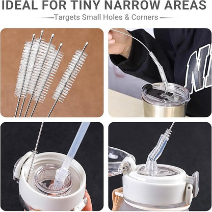 5 Pack Cleaning Brush Set, Bendable Sewer Drain Brush, Long Handle Pipe Cleaner & Straw Brush for Deep Cleaning Kitchen, Bathroom, Sink, Shower and Tub Hair Clogs