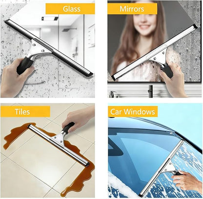 14-inch Squeegee for Shower Glass & Window Cleaning, Professional Stainless Steel Squeegee with Durable Handle for Streak-Free Glass, Mirror, Tile & All Smooth Surfaces
