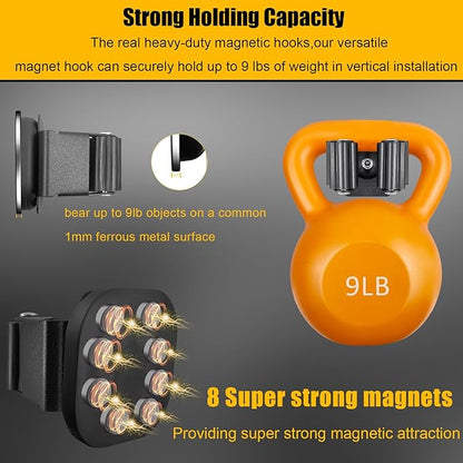 Upgraded Magnetic Broom and Mop Holder Wall Mount, Space-Saving Heavy Duty No Drill Over the Door Broom Gripper RV Camper Wall Organizer,Black,2 Pcs