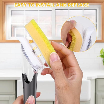 Soap Dispensing Replacement Dish Brush Storage Set with 10 PCS Sponge Refills & Holder - RIMAY Dispenser Scrub Cleaning Scrubber Kitchen Dishwashing Dish Wand Handle for Dishes/Pans/Pots/Sink(Yellow)