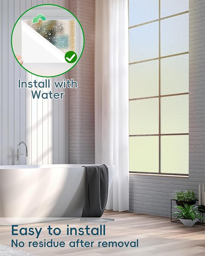 Frosted Glass Window Privacy Film Decorative with Tools, 2 Way Frosting Privacy Film for Glass Windows, Static Cling Tint for Home Anti-UV, Covering Clings 35.4" by 394"
