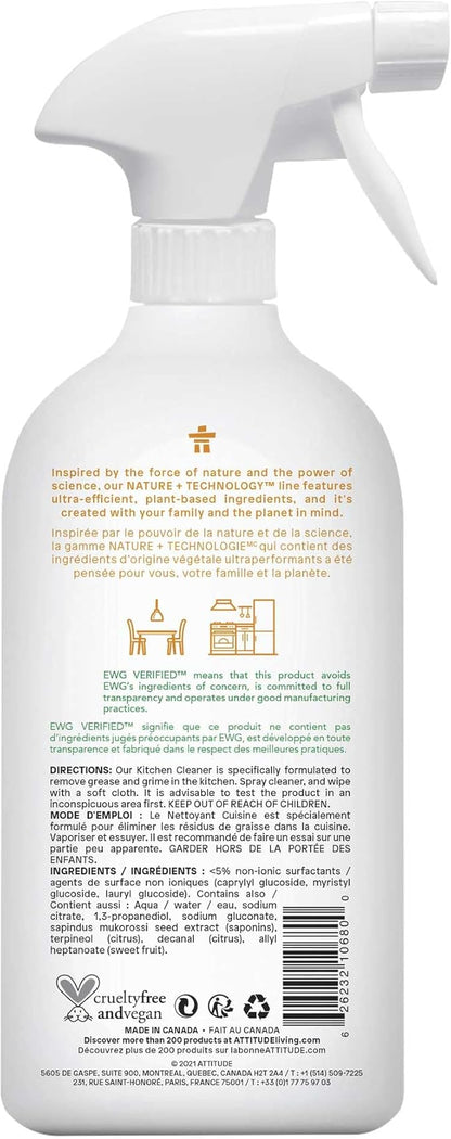 ATTITUDE Kitchen Cleaner Spray, EWG Verified, Powerful Degreaser, Cuts Grease & Grime, Plant-Based & Vegan, Citrus Zest Scent, 27.1 Fl Oz (Pack of 2)