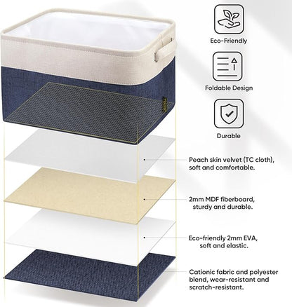 BALEINE 2 Pack Fabric Closet Storage Bins for Shelves, Linen Closet Organizers and Storage, Decorative Baskets for Organizing, Shelf, Clothes, Home, Office (Navy Blue, 12"x8"x8")