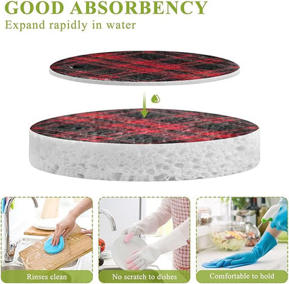 Buffalo Plaid Kitchen Scrub Sponges, Pop-up Kitchen Cleaning Sponges Reusable Dish Washing Sponges for Bathroom Household Cleaning 3 Pack - Non Scratch Scrubber