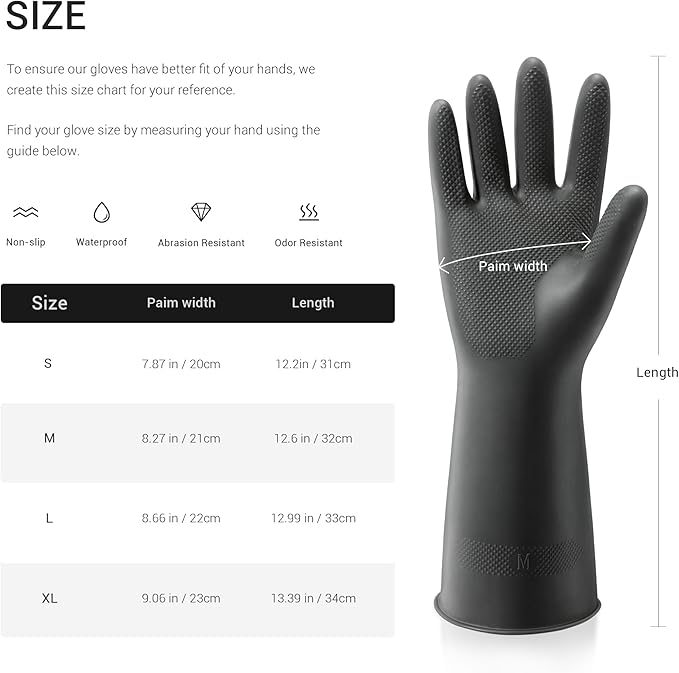 ThxToms 3 Pairs Dishwashing Gloves, Reusable Latex Cleaning Gloves for Housework Kitchen Bathroom, Durable Flexible & Anti-slip, Smooth Lining, Easy On & Off, Extra Large, Black