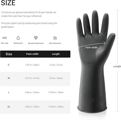ThxToms 3 Pairs Dishwashing Gloves, Reusable Latex Cleaning Gloves for Housework Kitchen Bathroom, Durable Flexible & Anti-slip, Smooth Lining, Easy On & Off, Small, Black