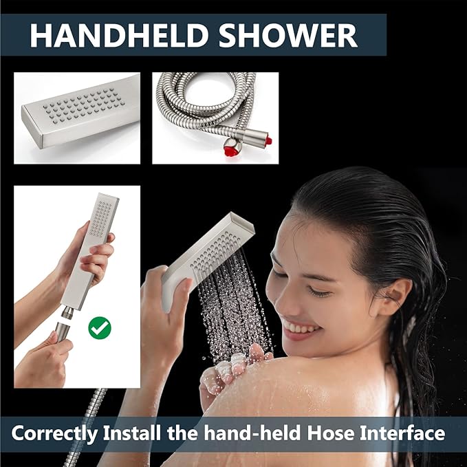Aolemi Shower Faucet Set Rain Shower System with Handheld Spray Bathroom Shower Combo Rough-in Valve and Shower Trim Kit Included Brushed Nickel 10 Inch Wall Mount Shower Head