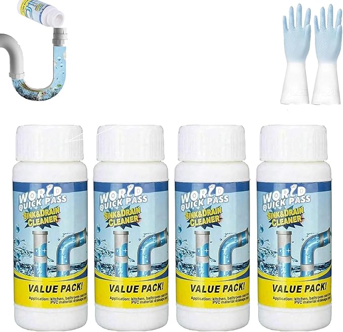 Powerful Sink & Drain Cleaner Powder | Quick Foaming Pipe Unclog Agent For Kitchen Bathroom Toilet Pipes (4pcs)