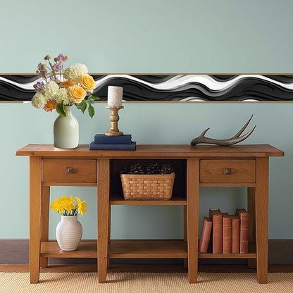 Black and White Wave Wallpaper Border 196x4 Inch Peel and Stick Wall Border Self Adhesive Modern Wall Trim Borders Removable for Kitchen Bathroom Bedroom Living Room Home Decor