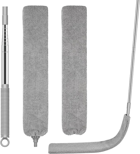 SetSail Dusters for Cleaning Retractable Gap Duster with Extension Pole Long Handle Cleaning Tools Flat Dust Cleaner with 2 Microfiber Dusting Cloths for Under Appliances Furniture Fridge