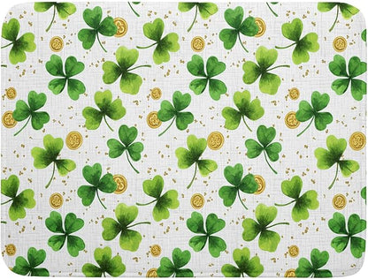 Green Shamrock St. Patrick's Day Dish Drying Mat 18 x 24 Inch With Absorbent Reversible Microfiber Lucky Clover Drying Spring Dish Drainer Mat Fast Dry For Kitchen Dining Room Decor