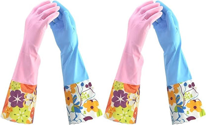 Household Gloves Latex-Free, 15" Long Cuff, Soft Lining, Adjustable Strap, Multi-Layer Protection, Flexible, Comfortable, Chemical-Resistant, Reusable for Cleaning, Dishwashing, 4 Pair Medium