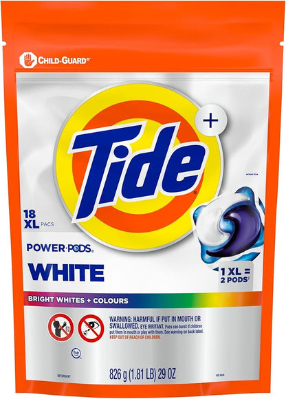 Tide Power PODS White Laundry Detergent Pacs, 18 Count, Brilliant Whitening + Color Protect