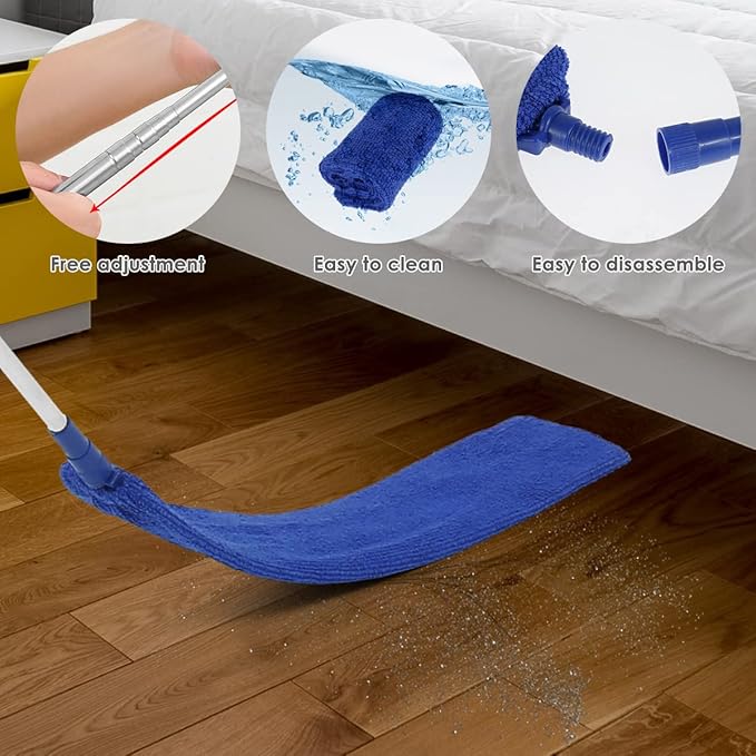 Gap Dust Cleaner, Telescopic Removal Brush Long Handle Duster,Multifunction Retractable Microfiber Flat Gap Dust Brush Gap Mop,Extendable Cleaning Tool, for High Celling Bedroom Window (Royal Blue)