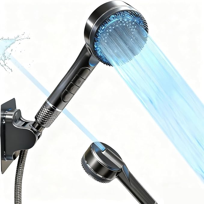 Filtered Shower Head with Handheld, High Pressure 4 Modes & ON/OFF Switch, Water Softener Filter Beads for Hard Water Remove Chlorine, Hand Held Showerhead Set for Pets Bath & Daily Shower