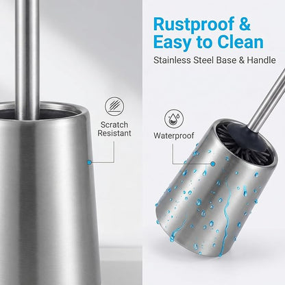 SUS304 Stainless Steel Toilet Brush and Holder Set Toilet Brush Case Cleaner for Toilet Bowl Bathroom Cleaning Brush Caddy Cepillo de Baño wih Oily Coating Brushed Stainless Silver