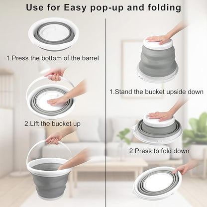 Collapsible Bucket with Handle 10L(2.6 Gallon), Portable Mop Bucket for Cleaning, Silicone Ice Buckets for Outdoor Camping Fishing Car Washing Household Cleaning Supplies, Large Plastic Wash Basin Tub