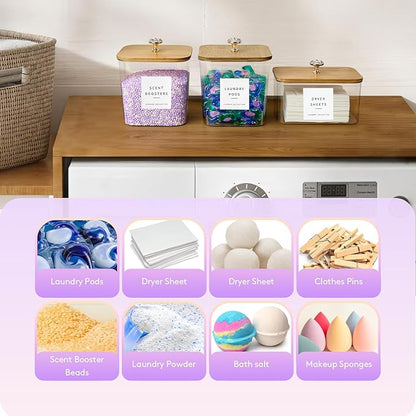 POLRAI 2 Pack Laundry Room Organization Storage Containers 2 Half Gallon Laundry Pod Containers Laundry Detergent Dispenser with Lids and Labels for Laundry Room Organizing