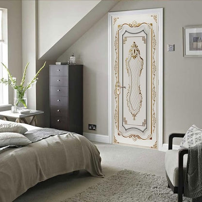 A.Monamour 3D Door Stickers for Interior Doors A White Door in Baroque Style Vinyl Waterproof Self Adhesive Door Mural Decals for Bedroom Office Bathroom 95x215cm