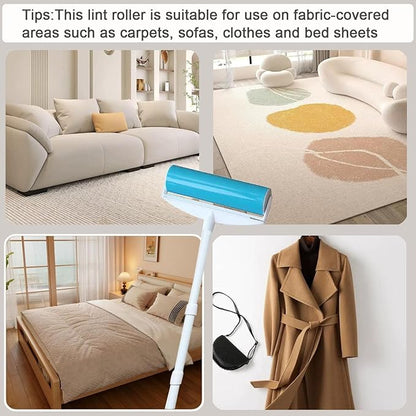 Large Reusable Lint Rollers, Washable Lint Roller 8 inches Cat Dog Pet Hair Remover with 3 Extendable Handle,Long Handle Sticky Lint Remover Brush Set for Cleaning Couch, Carpet, Floor, Sofa