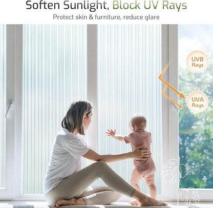 LUTE Reeded Glass Window Privacy Film, Frosted Glass Film, Removable 3D Decorative Decals Sun Blocking Anti UV Door Window Cover, No Glue Static Cling Vinyl for Bathroom Home Office, 35.4" x 78.7"