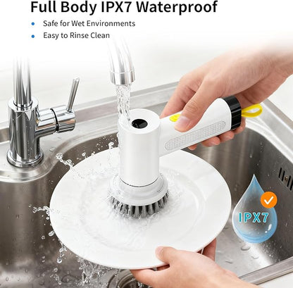 3000mAh Cordless Electric Spin Scrubber, 20W High-Torque IPX7 Waterproof Cleaning Brush with 6 Replaceable Heads, Dual Speed 150-180 Mins Runtime for Kitchen Bathroom Car