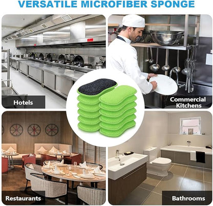 HOMEXCEL 12 Pack Multi-Purpose Scrub Sponges Kitchen Dish Sponge Non-Scratch Microfiber Sponge for Efficiently Cleaning Dishes Pots Pans Green