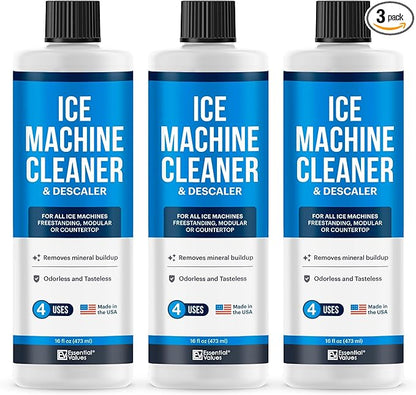 Essential Values Ice Machine Cleaner and Descaler 16 fl oz - Ice Maker Cleaner Compatible with All Major Brands (Scotsman, KitchenAid, Affresh, Opal, Manitowoc) - 3 pack Sanitizer