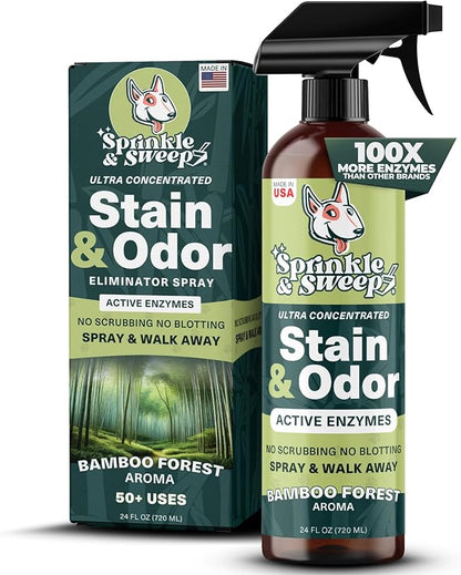 Sprinkle & Sweep: Pet Stain & Odor Enzyme Spray - 24oz - No Scrubbing Concentrated Formula, Dog & Cat Urine & Mess Destroyer, Carpet Spot Cleaning