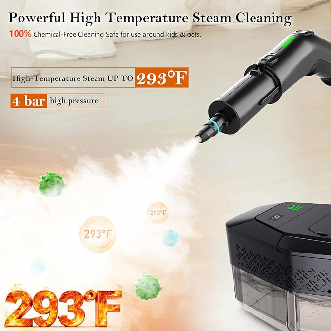 Steam Cleaner, 3-Level Adjustable Handle, 15s Heat-Up, Steamer for Cleaning With 1.8L Large Tank, Dry Burn Protection, Handheld Steam Cleaner for Home, Bathrooms, Tile,Grout,Car with 12pcs Accessories