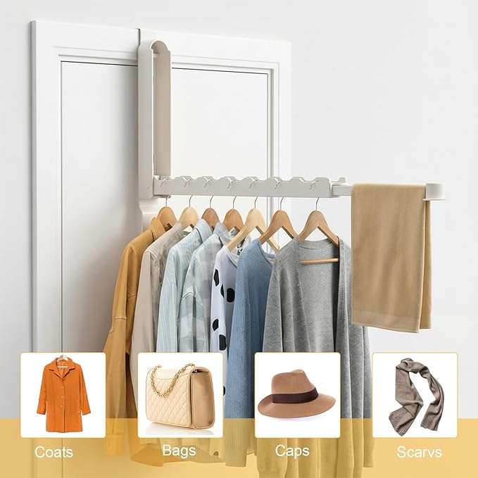 2 Pack Foldable Over The Door Drying Rack, Heavy Duty Door Hanger with Retractable Rod, Space Saving Laundry Towel Clothes Rack for Bathroom Bedroom