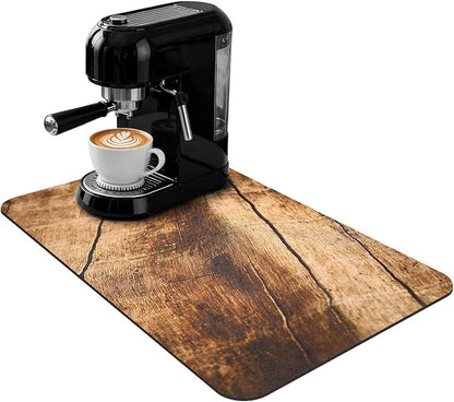 Coffee Mat 20x12 Inch, Wood Grain Coffee Counter Mat, Absorbent Hide Stain Rubber Backed Dish Drying Mat for Kitchen Counter, Bar Mats for Countertops, Under Coffee Maker Machine Pot Espresso Staion