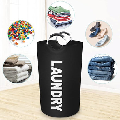 StorageRight 75L Large Laundry Basket, Laundry Hamper, Dirty Clothes Hamper for Laundry, Collapsible, Waterproof Laundry Baskets with Foam Protected Aluminum Handles for Laundry, Dorm, Family (Black)