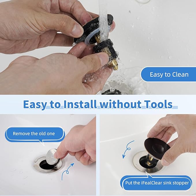 iFealClear 2 Pack Metal Universal Bathroom Sink Stopper, Upgraded Stainless Steel Sink Drain Strainer for 1.1''~2.36" Basin Pop Up Drain Strainer, Anti-Clogging Filter Basket, Oil Rubbed Bronze
