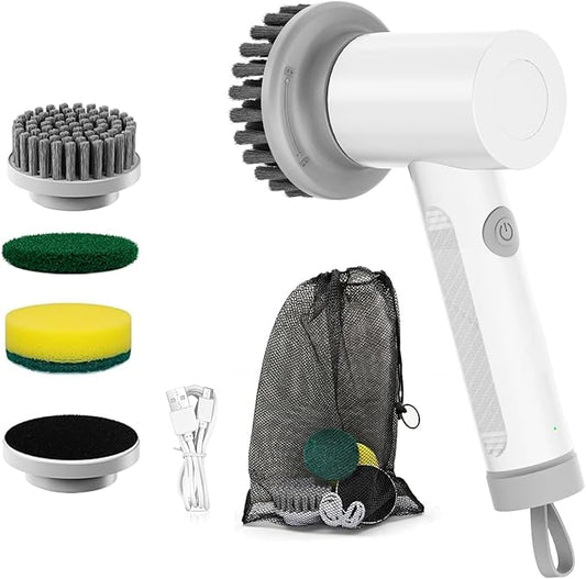 Electric Spin Scrubber, Cordless Electric Cleaning Brush, Waterproof Rotating Shower Brush, with 3 Replaceable Heads, Suitable for Bathroom, Kitchen, and Home Cleaning (White)