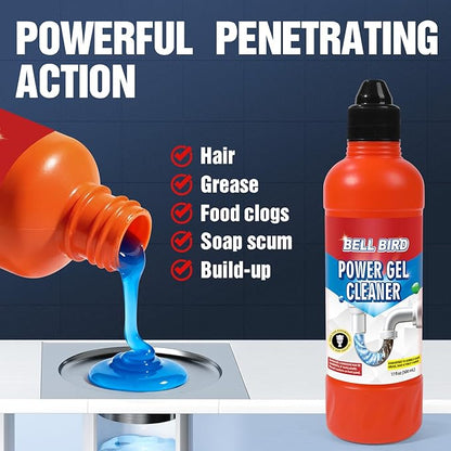 Bell Bird Drain Clog Remover & Pipe Cleaner - Thick Power Gel Dissolves Hair, Grease, and Soap Scum - Septic Safe Odor Eliminator for Kitchen Sinks, Tubs, Showers & Toilets (Pack of 4)