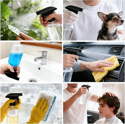 10oz/300ml 360° Spray Bottles (2-Pack) Clear Plastic Small Spray Bottles, Spray at Any Angle to Reach Hard-to-Reach Corners. Ideal for Cleaning, Plants, Gardening, Pets, and Hair